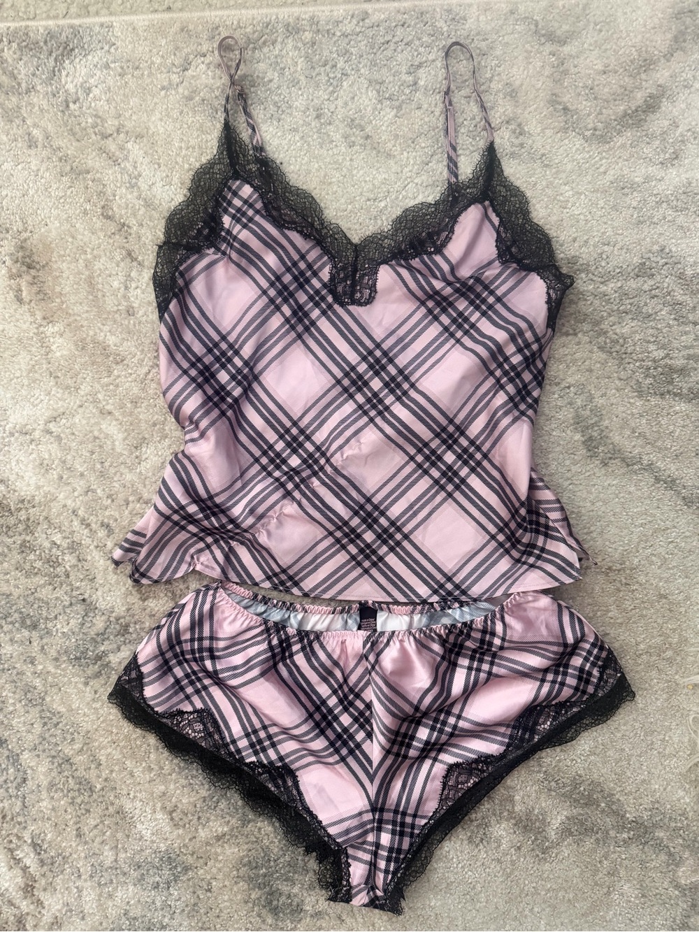 Victorias Secret VS Plaid Lace-Trim Cami & Short Sleep Set